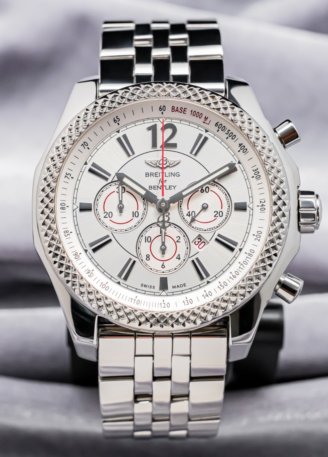 Breitling Bentley Barnato 42mm Silver Dial Box Papers SERVICED eBay Live A41390