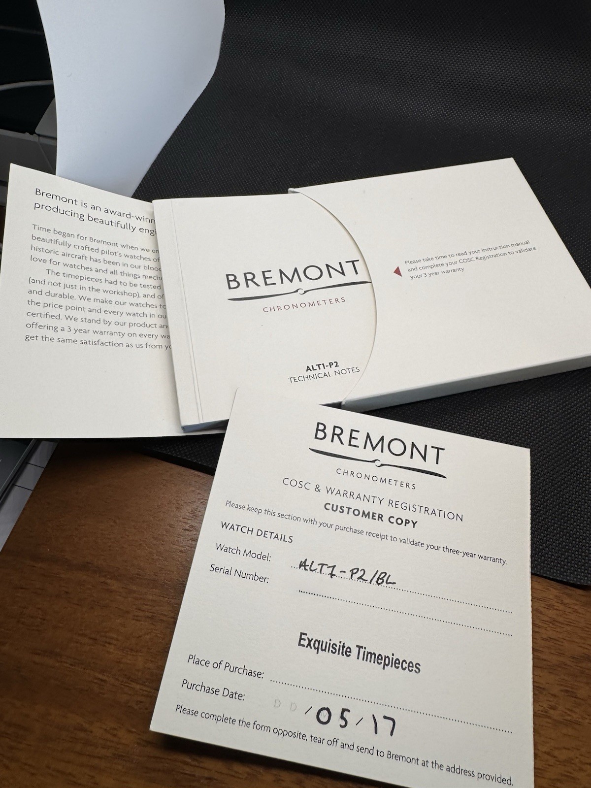 Bremont ALT1-P2 Auto Chronograph Date 43mm Blue Dial Leather Strap Box