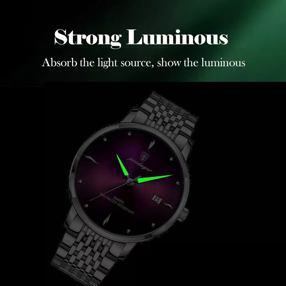 Watch Men Stainless Steel Waterproof Luminous Watches Quartz Men Wristwatch +BOX