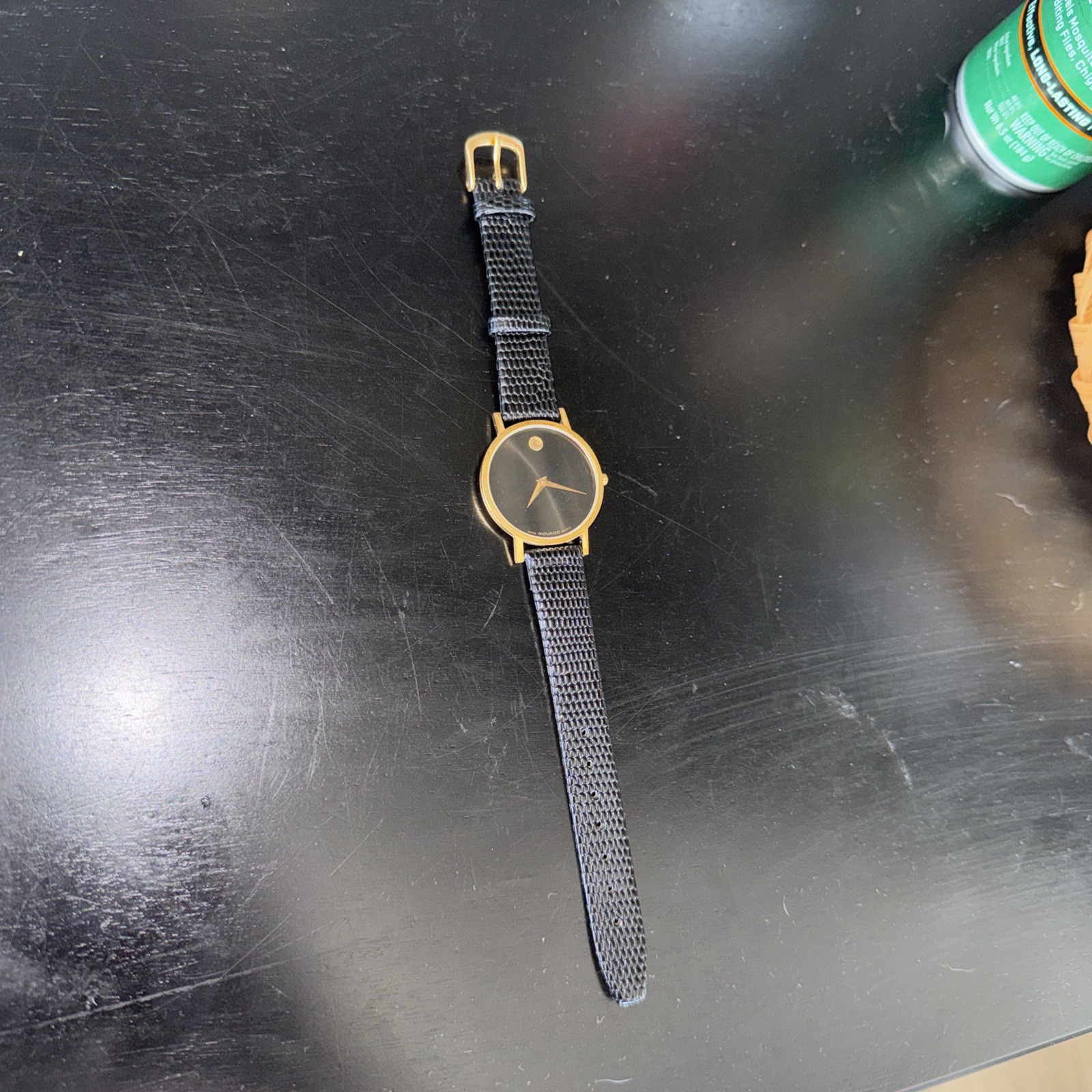 Movado Museum Gold Plated Case Leather Strap quartz watch for men 87-33-882