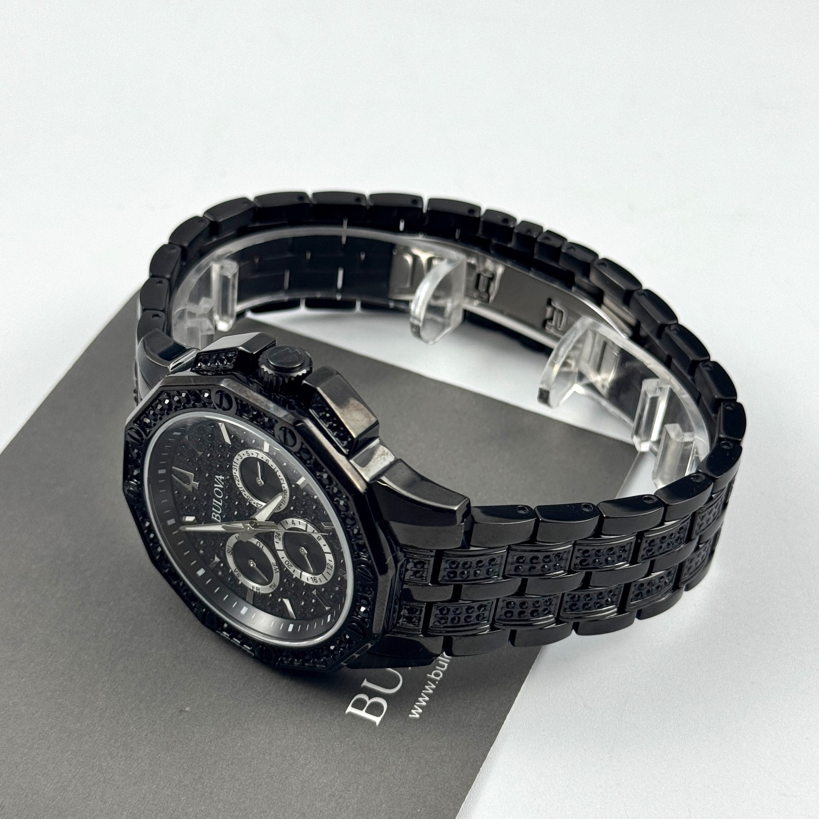 Bulova 98C134 Octava Men’s Black Crystal Stainless Steel Quartz Watch 41.5mm