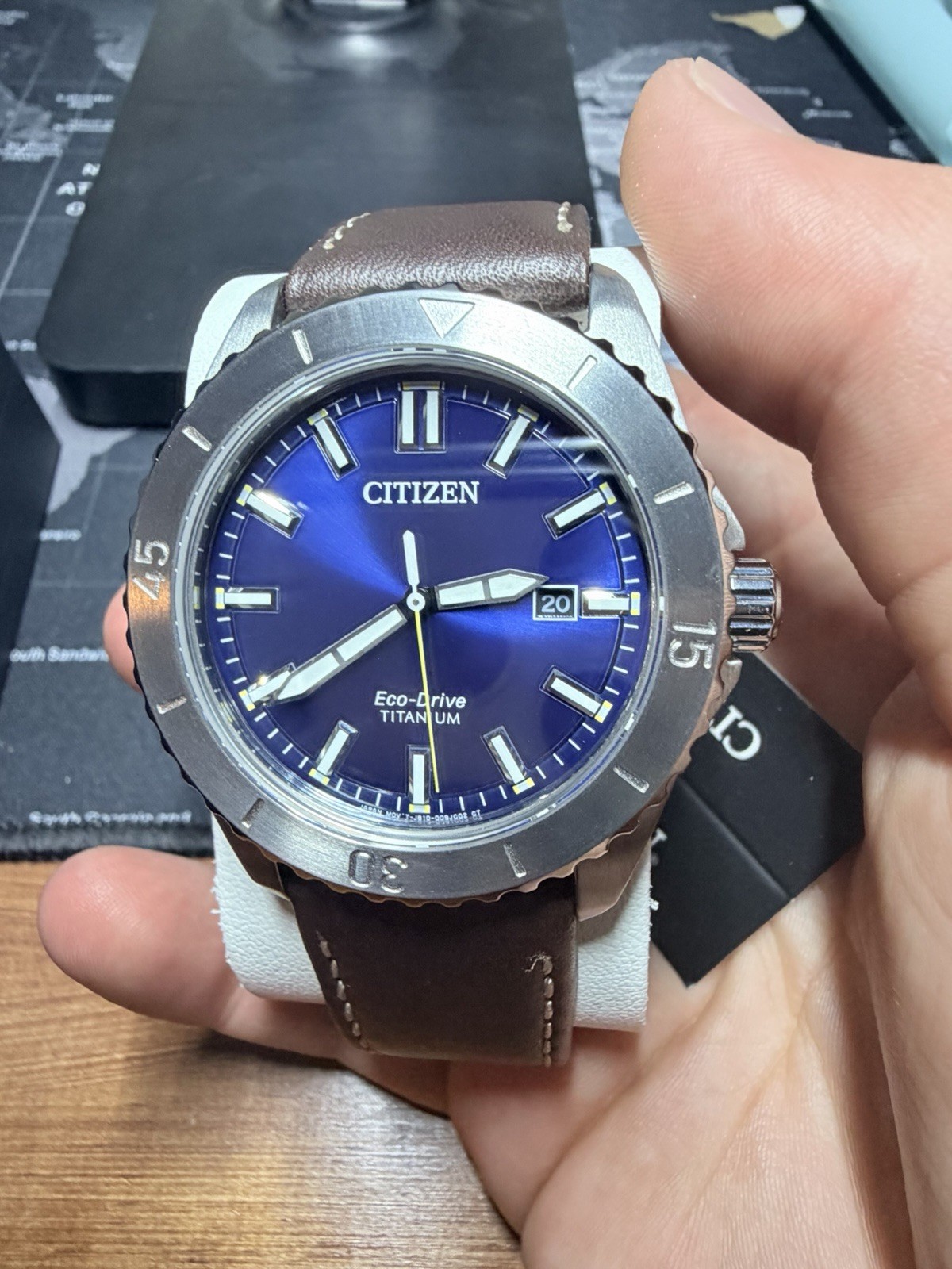 Citizen Eco-Drive Blue dial Brown Leather watch 41MM AW1840-09L