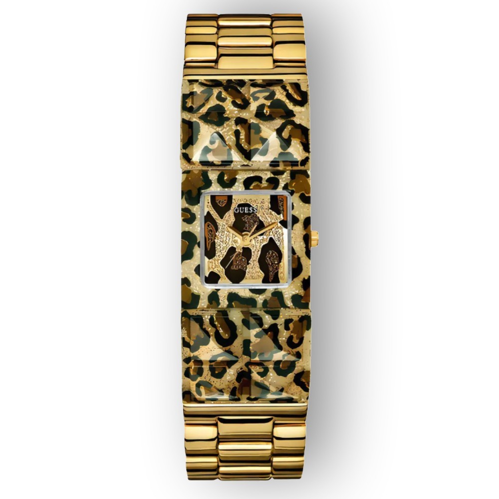 GUESS Watch Gold-Tone and Animal Print Polycarbonate Bracelet U0052L2