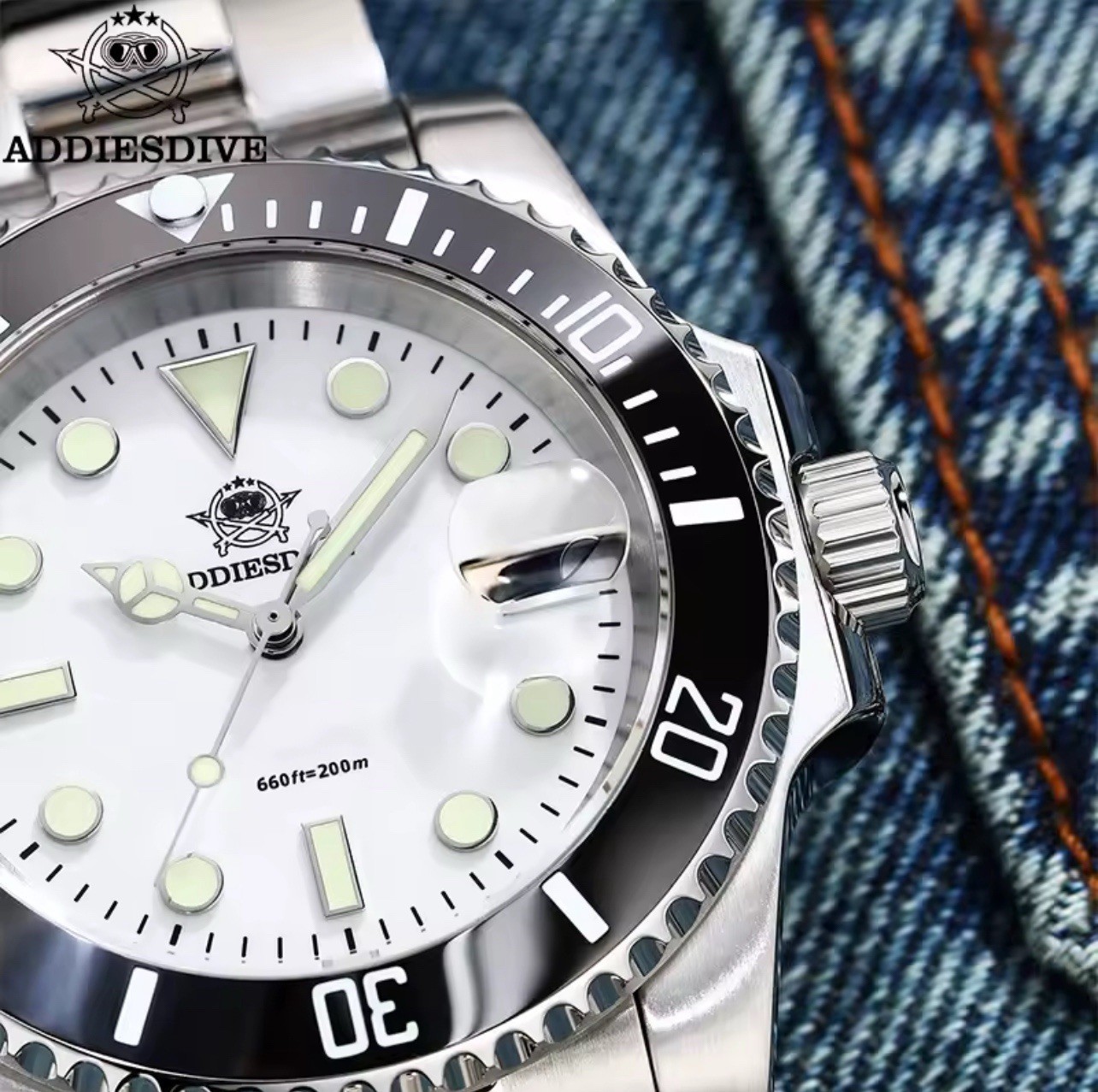 Addiesdive 41mm Mens Quartz Diver Watch Waterproof Luminous Stainless Steel NEW