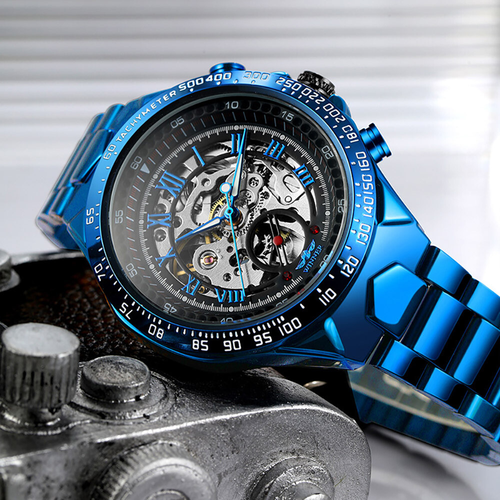 WINNER Men’s Stainless Steel Watch Luxury Skeleton Automatic Mechanical Watches