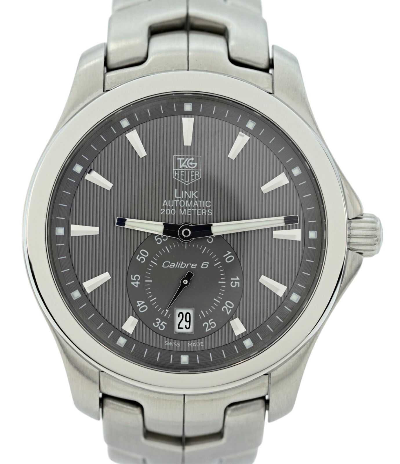 Tag Heuer 39mm Men’s Automatic Link Rare Gray Pinstripe Dial SS Watch! WJF211G!