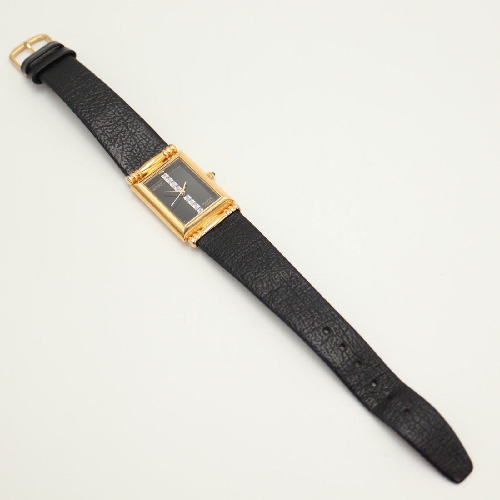 Vintage Benrus Diamond Tank Black Gold Tone 22mm Womens Watch w New Battery