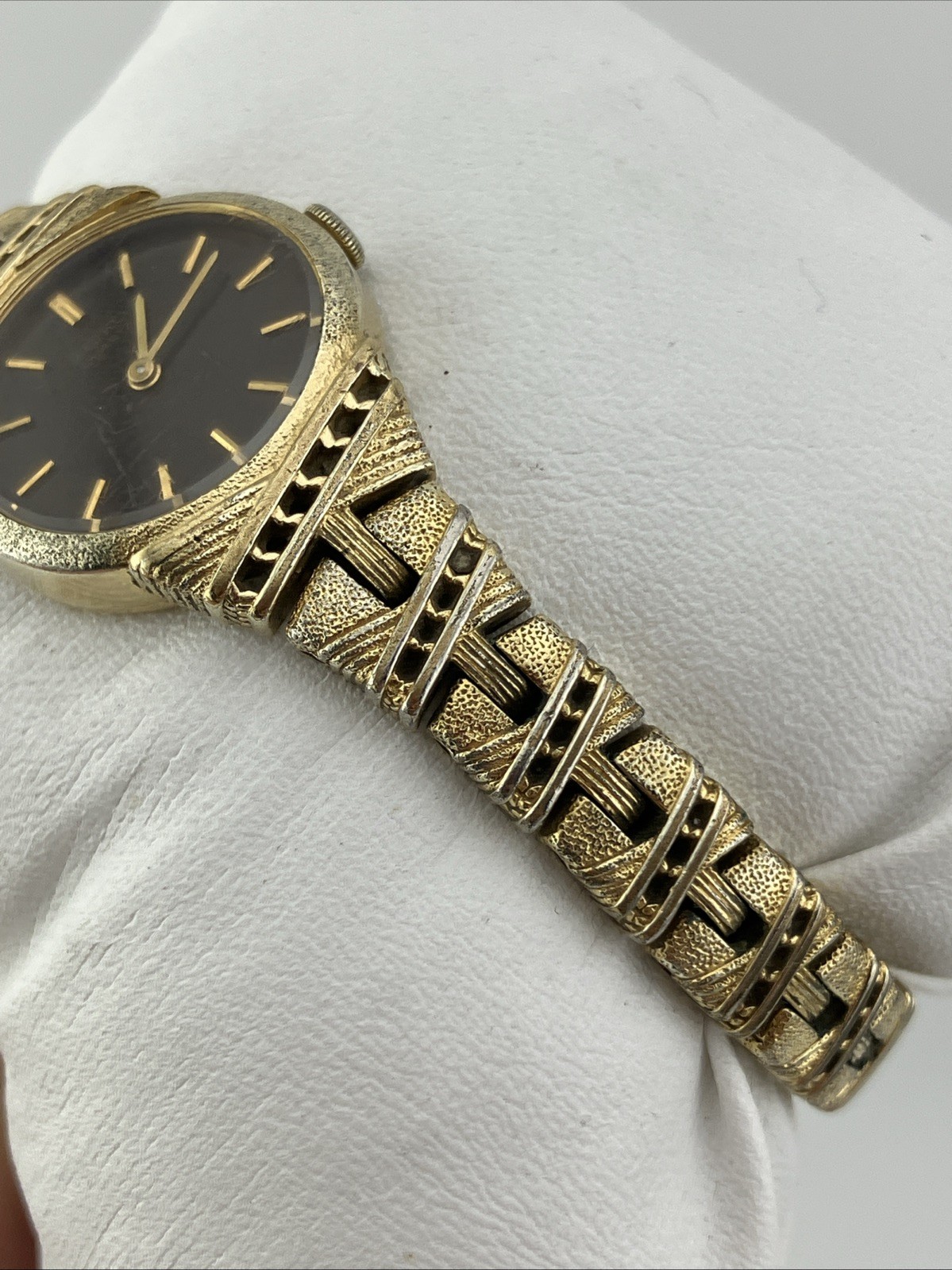 Vtg Seiko Ladies 20mm Watch Gold Tone Dark Brown Dial 6″ 1400-6960 -RUNS