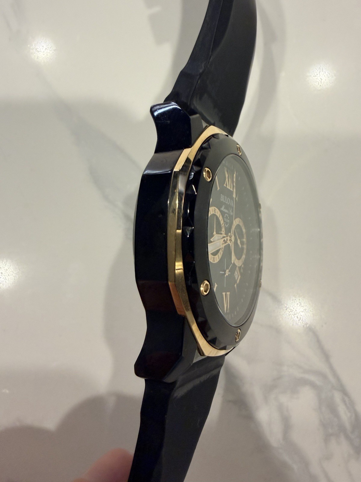 Bulova Marine Star Quartz Chronograph Date 100m Black/Gold Dial 44mm