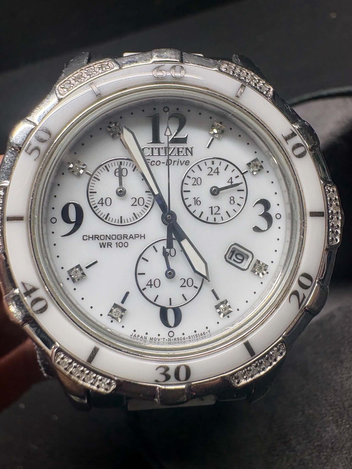 Citizen FB1230-50A Chandler Diamond Chronograph White Ceramic Band Women’s Watch
