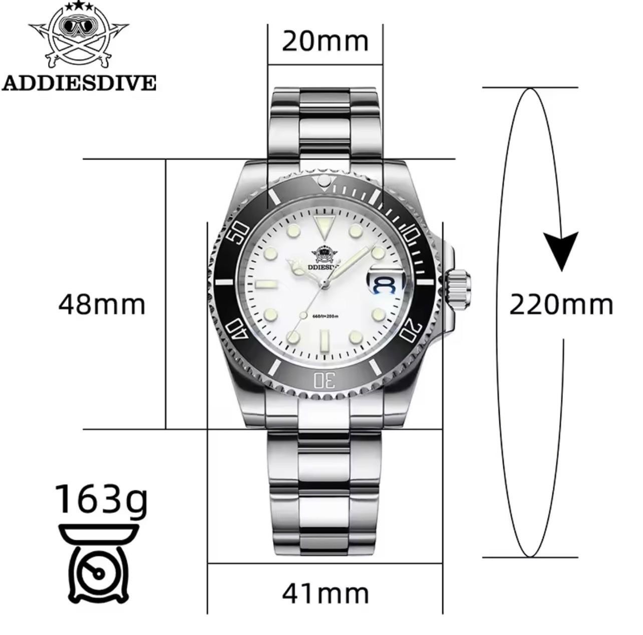 Addiesdive 41mm Mens Quartz Diver Watch Waterproof Luminous Stainless Steel NEW