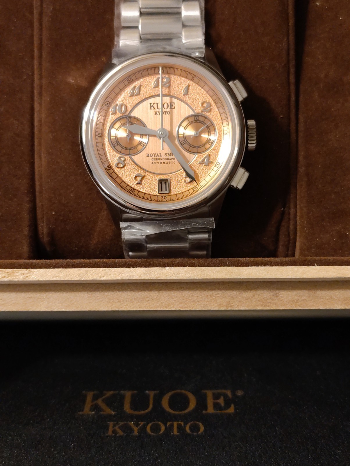 KUOE Kyoto ROYAL SMITH 90-012 Automatic Chronograph Salmon Pink Dial from JAPAN