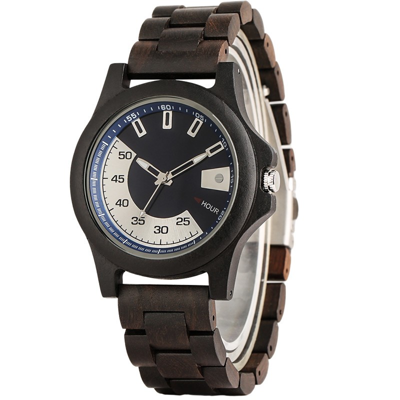 Natural Wood Watch for Men Handcrafted Quartz Adjustable Wooden Strap Unique