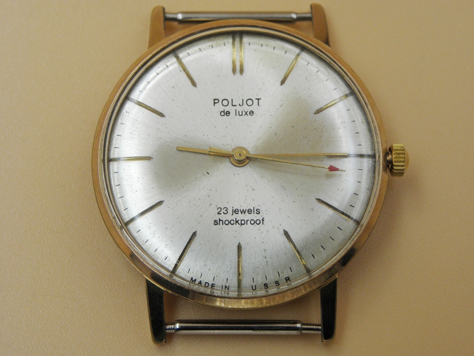 RARE Export mens POLJOT DE LUXE Silver Tone DIAL SOVIET Slim WATCH gilt AU-20