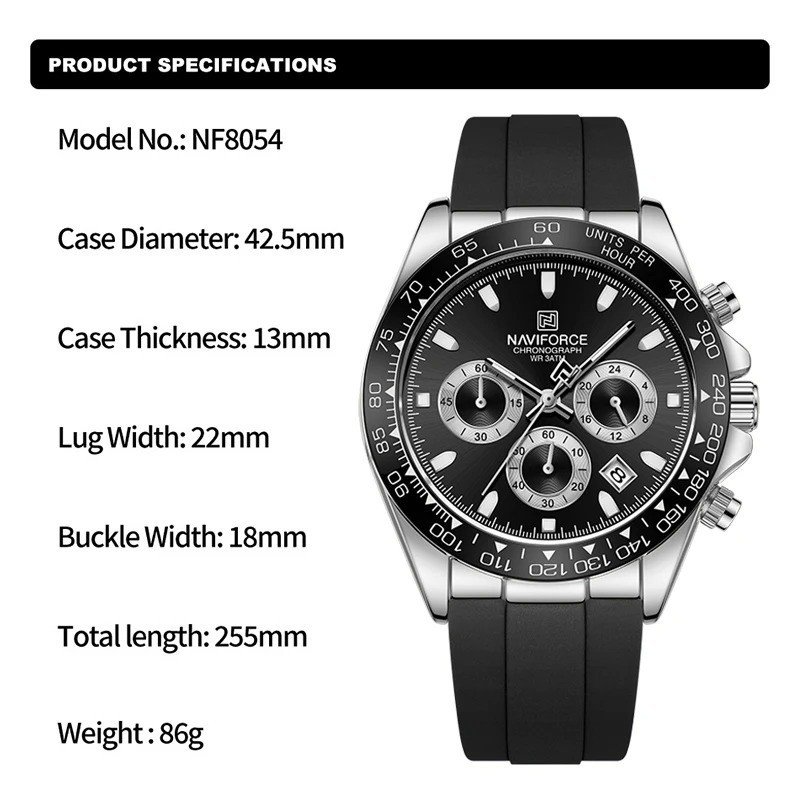45MM NAVIFORCE Luxury Quartz Diver Watch Men Silicone Waterproof Luminous NEW