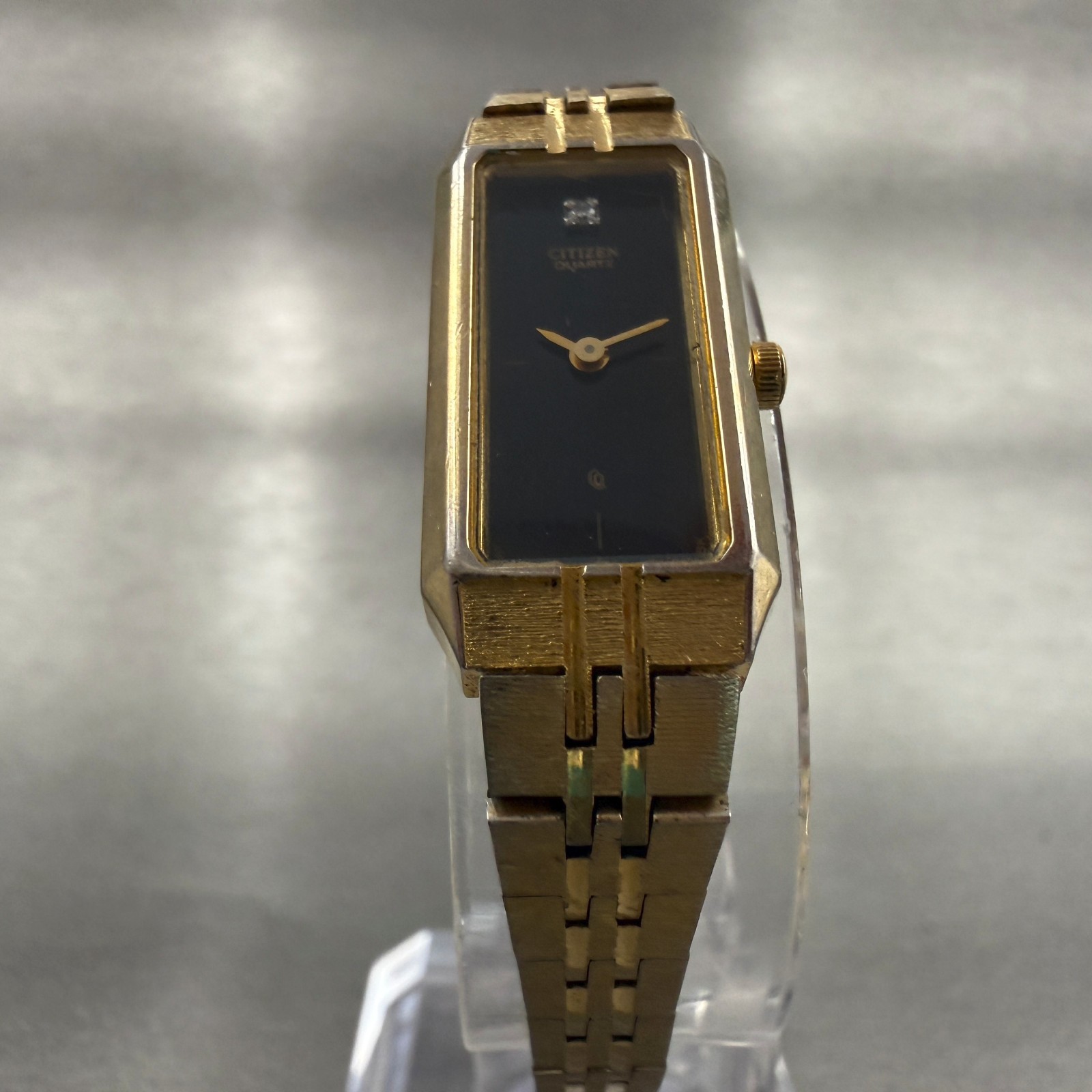 Citizen Watch Women 13mm Black Dial Gold Tone Rectangle 5421-S18523 New Battery