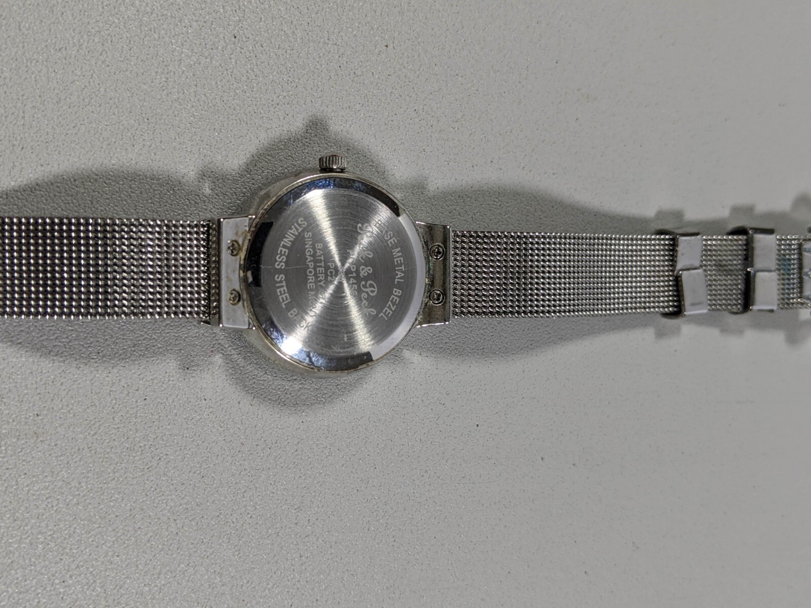 Peck & Peck Black Dial Raised Crystal Silver Tone Mesh Style Band Watch 8.5 In.