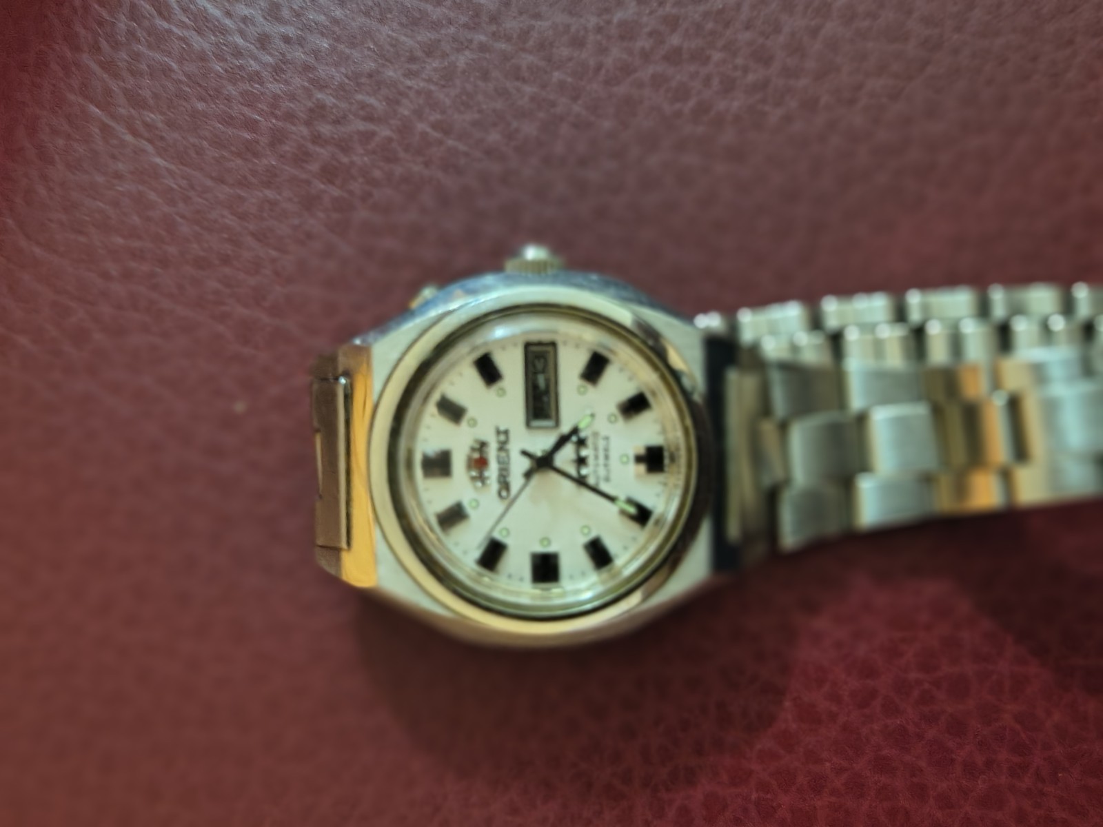 Vintage Orient Tristar 3 Star Automatic Watch Silver White Dial L558-1015