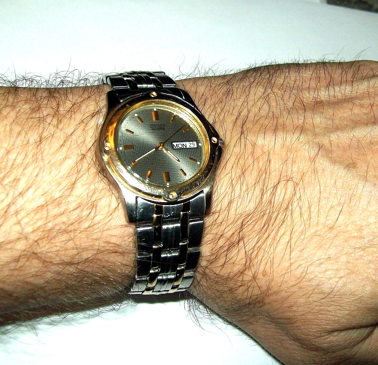 Citizen 1102 Mens Watch Luxurious Tapisserie Dial Day Date Runs Perfectly Sweet!