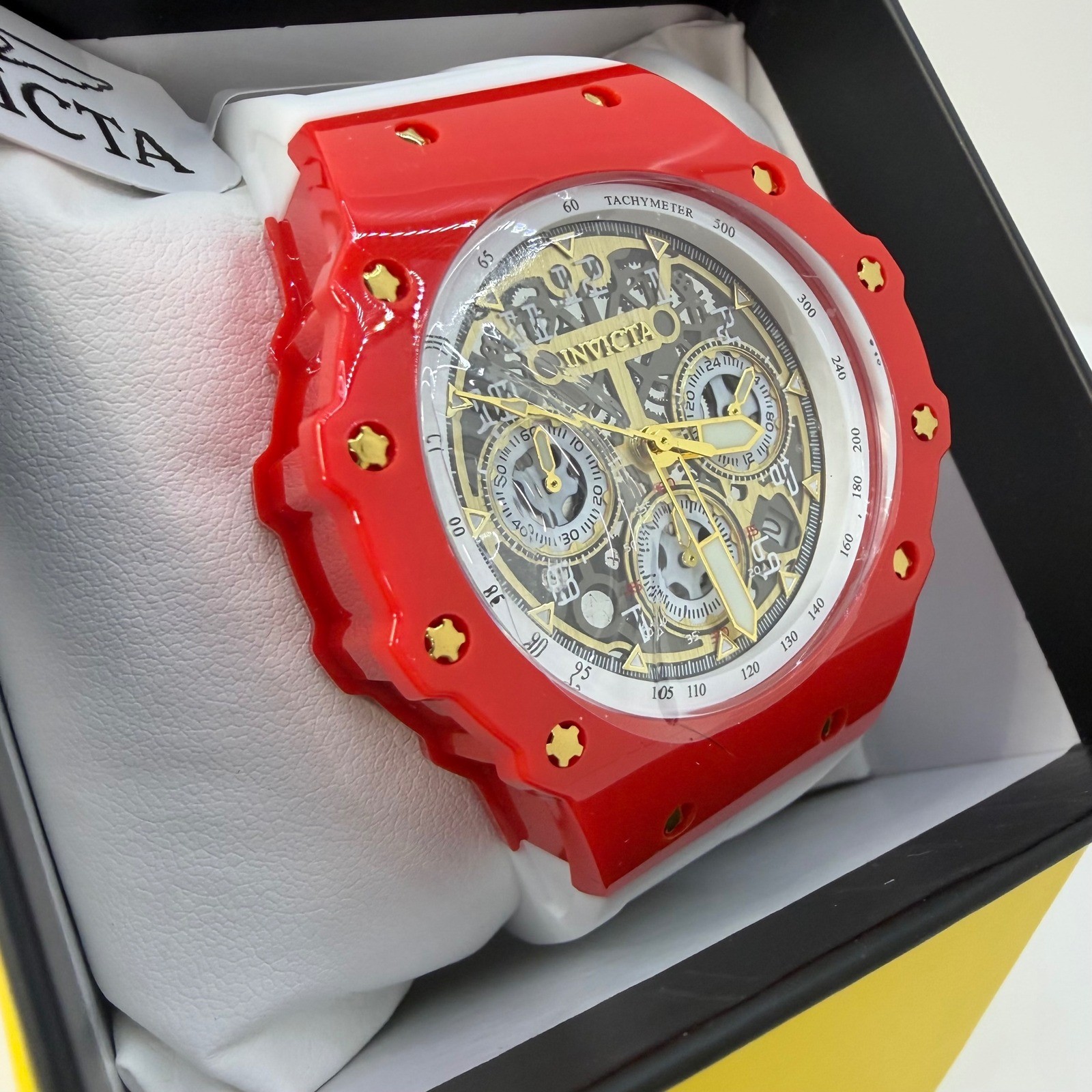 Invicta Racing Magnum Red White Skeleton Dial Chronograph Watch New