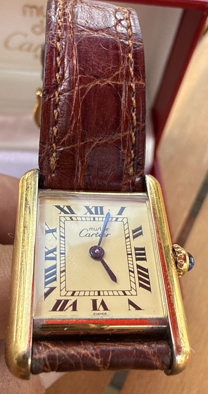 Vintage Must de Cartier Tank 5057001 Vermeil SM Quartz Womens Watch Box Inserts