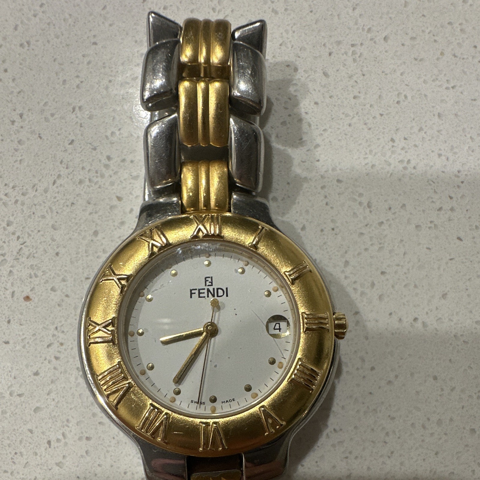 Fendi Orologi Two-Tone Gold/Silver Quartz Bracelet Watch White Dial Date