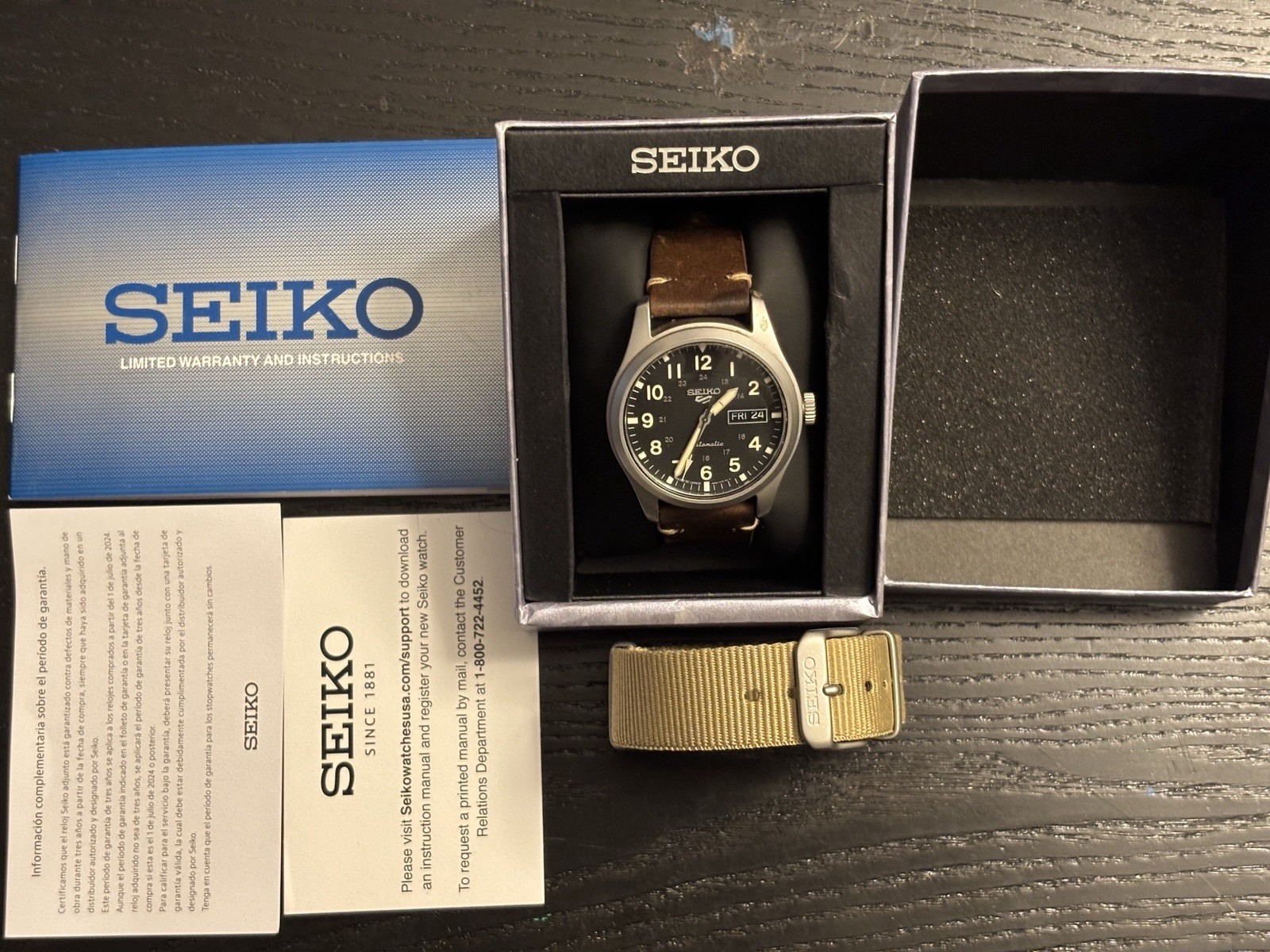 Seiko 5 SRPG35K1 39mm Automatic Day/Date Black Dial Brown Leather Strap 100m Box