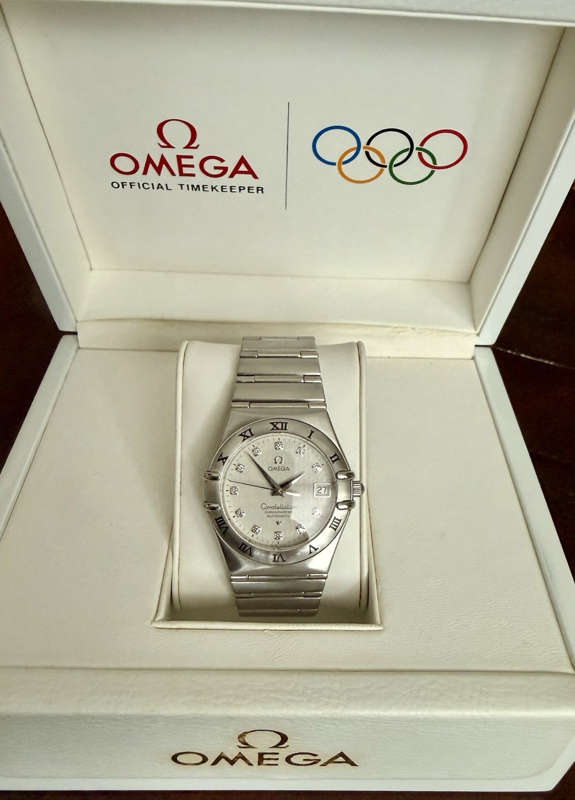 OMEGA CONSTELLATION 50th ANNIVERSARY AUTOMATIC DIAMOND DIAL 35.5mm 1504.35 – BOX