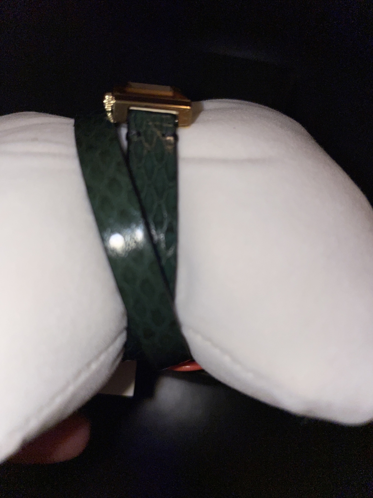 NEW GUCCI G Frame Double Mother of Pearl Dial Green Leather Strap Watch YA128525