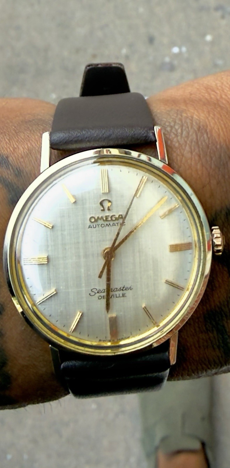 OMEGA Seamaster De Ville Automatic Gold Filled Silver Dial 34mm Black Leather