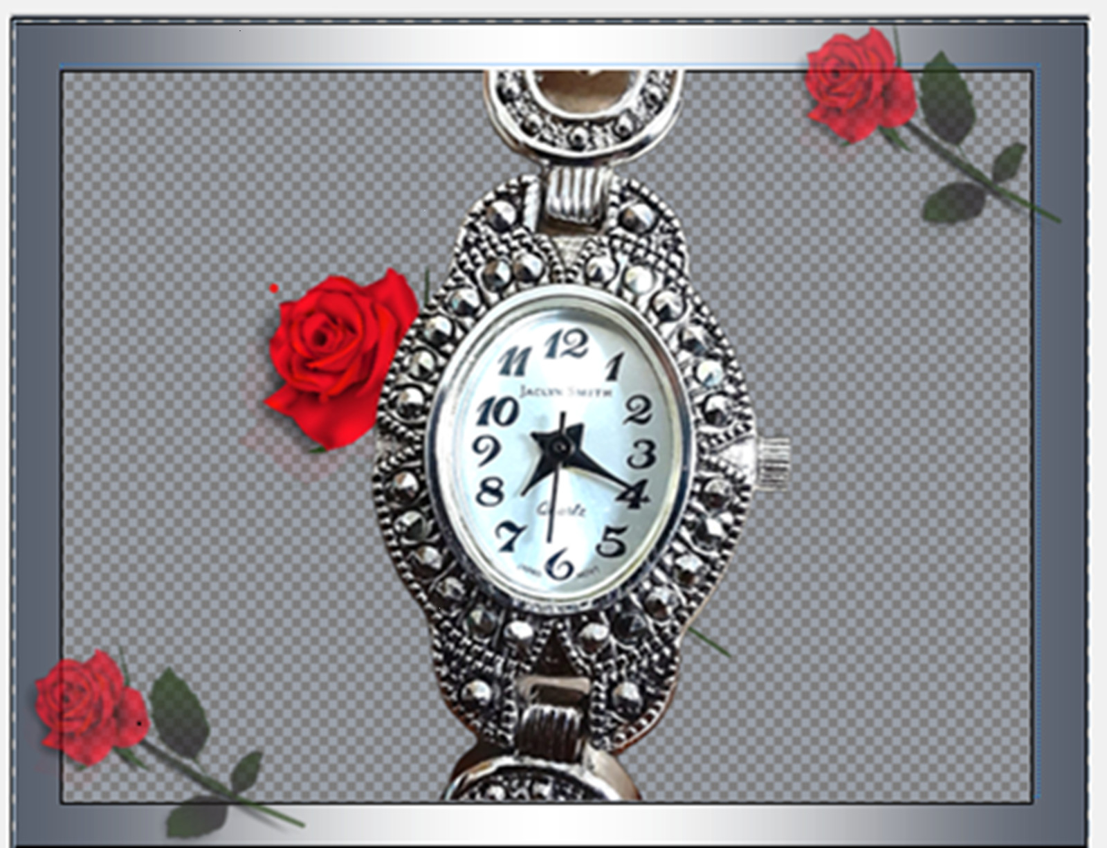 Vintage Jaclyn Smith Watch, silver-tone and simulated marcasite and black stones