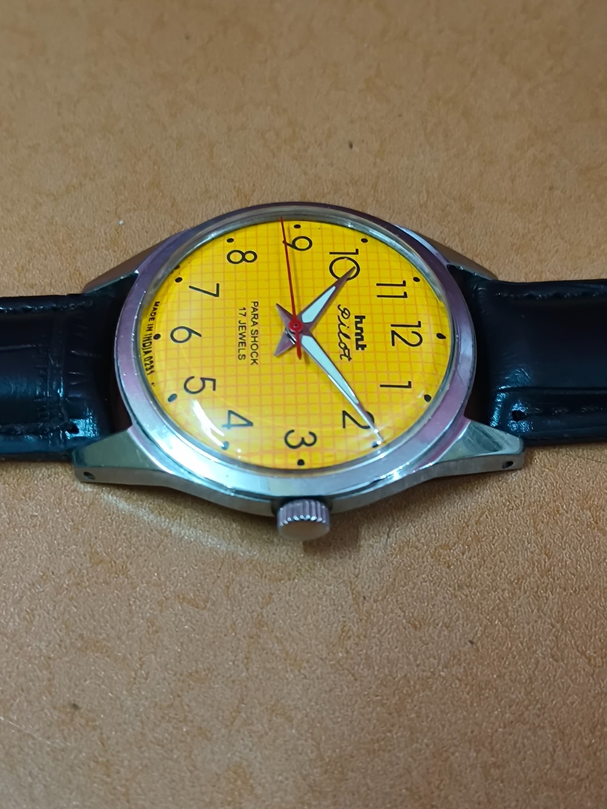 Vintage HMT Pilot Yellow 17 Jewels Mechanical Hand Winding Men’s Wrist Watch
