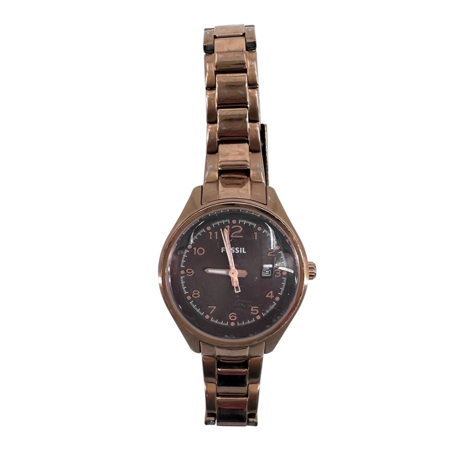 Fossil Flight Mini Womens Watch Bronze Stainless Steel Brown Dial Date AM-4366