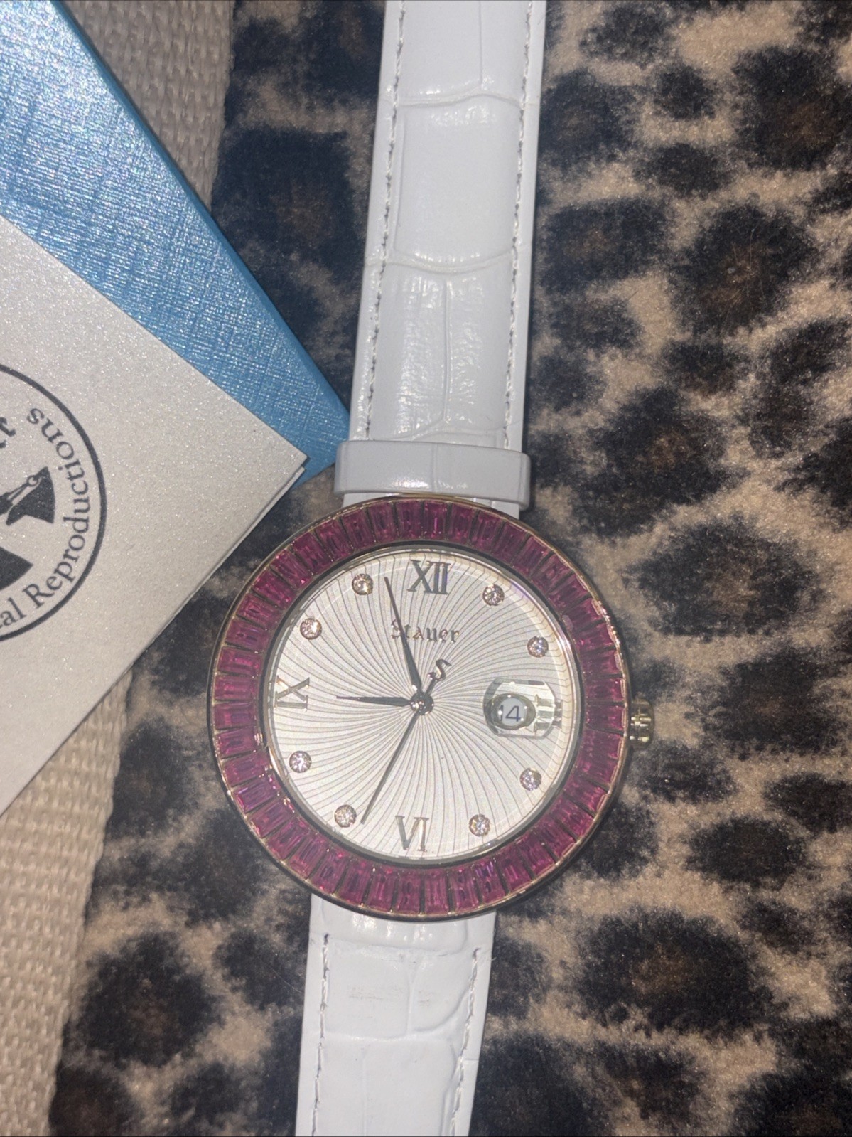Stauer NWOT Ruby Diamond Aura Goldtone Watch w/Date in Display Box 22774