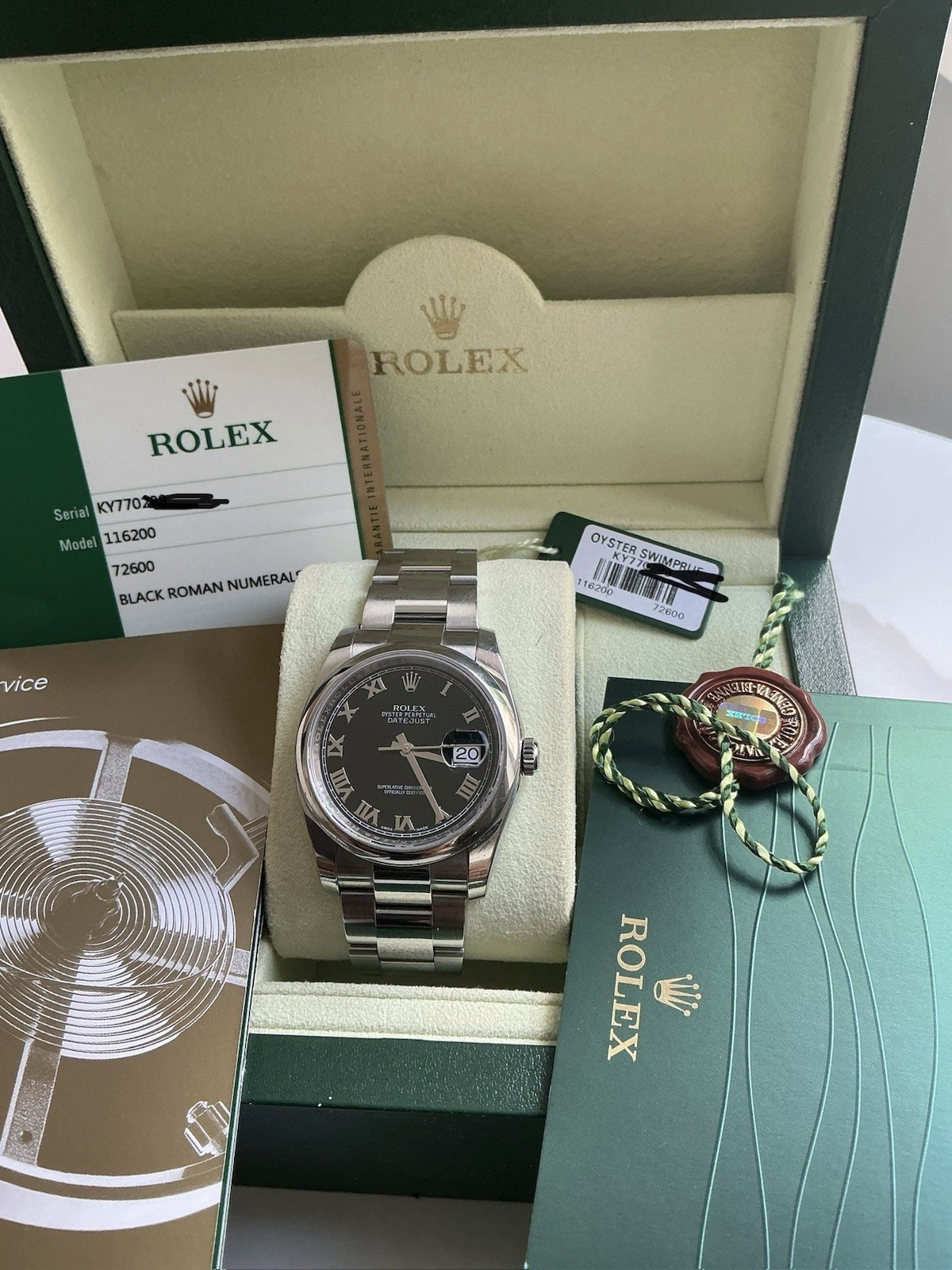 Rolex Datejust 116200 Black Roman Dial 2014 with Box & Papers Unpolished