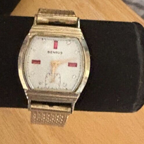 Estate 1950’s 10K RGP Benrus Diamond/ Baguette Ruby Men’s Watch for Repair Parts