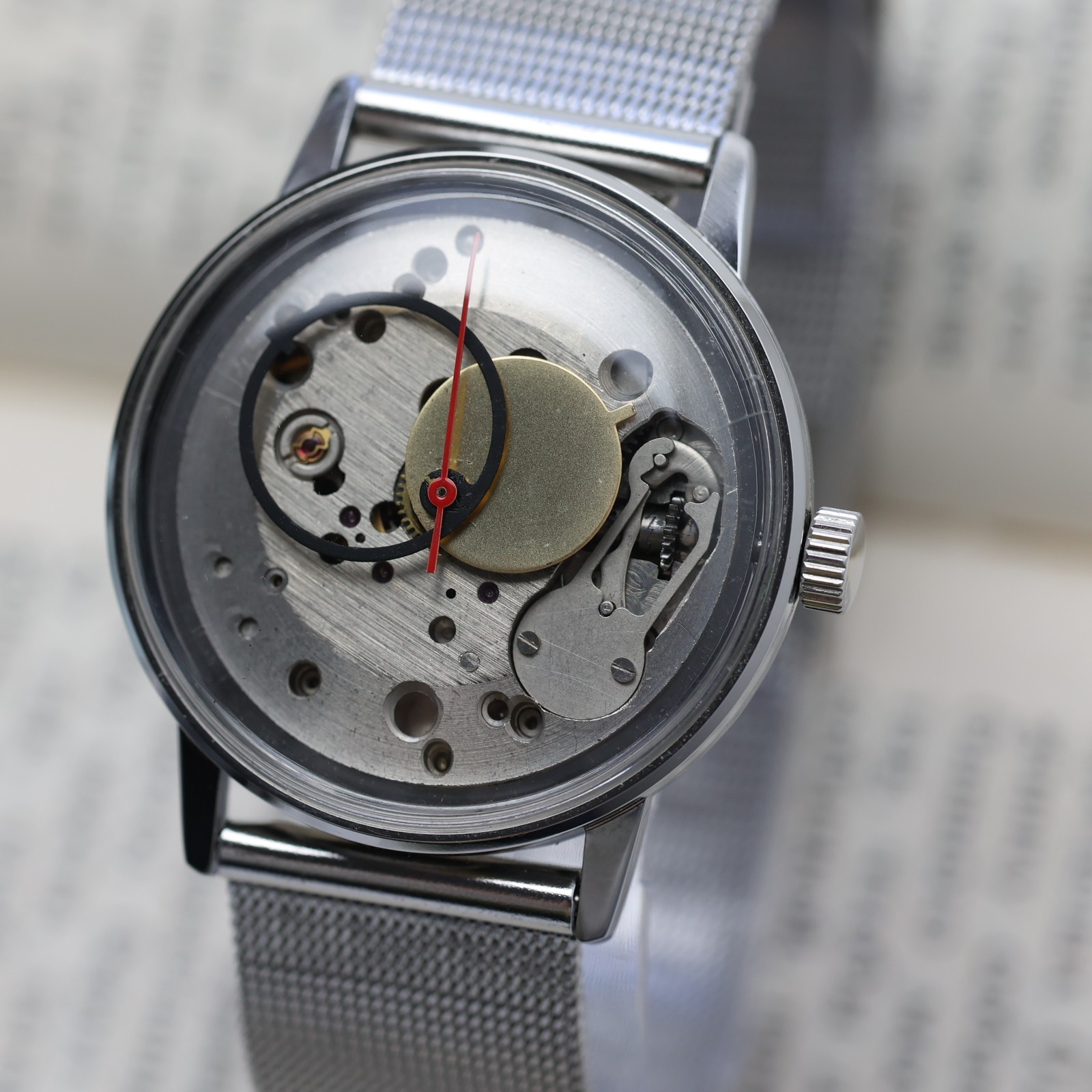 Wristwatch Raketa Skeleton Minimal Steampunk Style Vintage Soviet. Case 34mm.