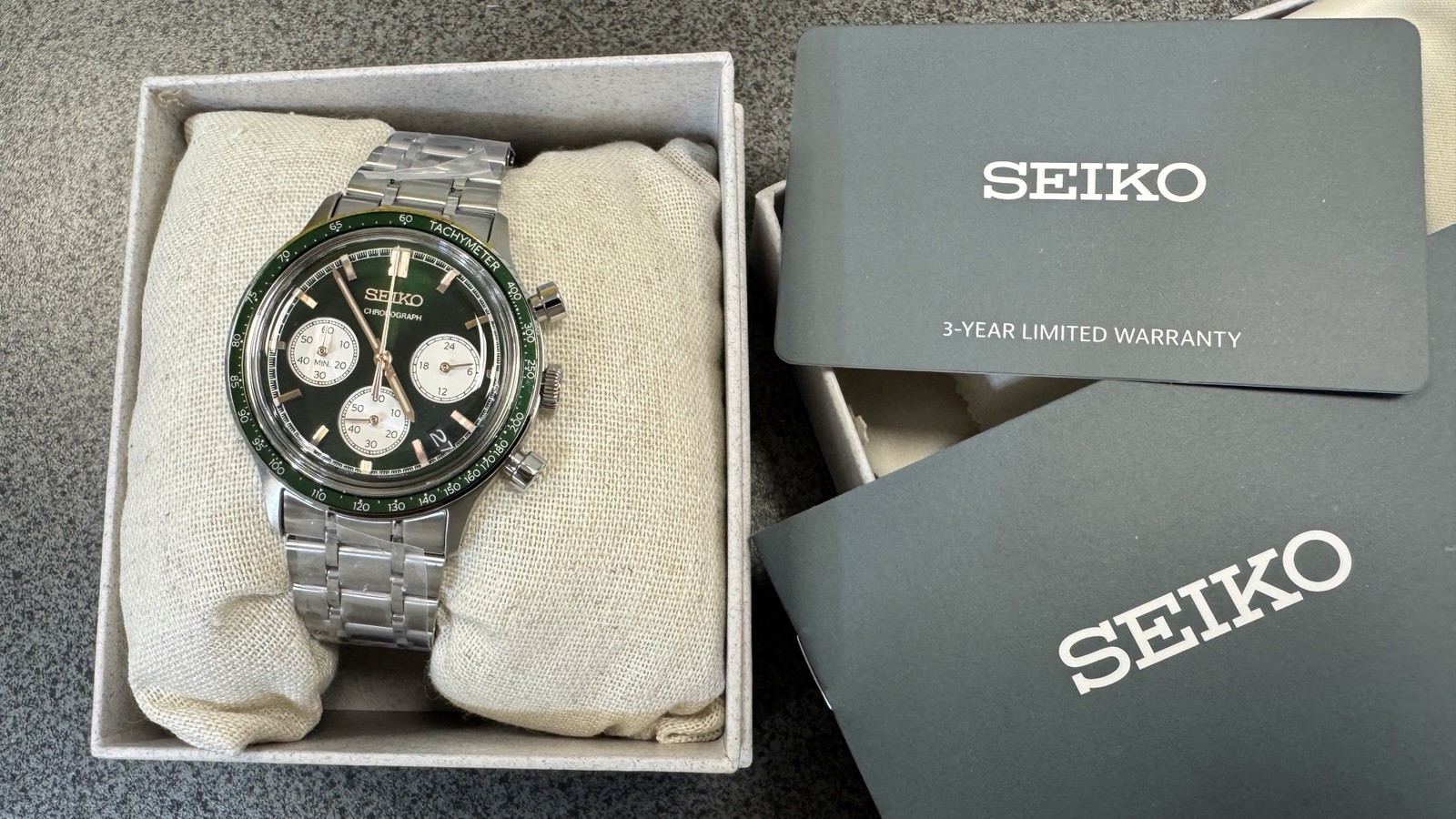 SEIKO Chronograph Quartz Light Green Dial Watch SSB481 Stainless Steel New