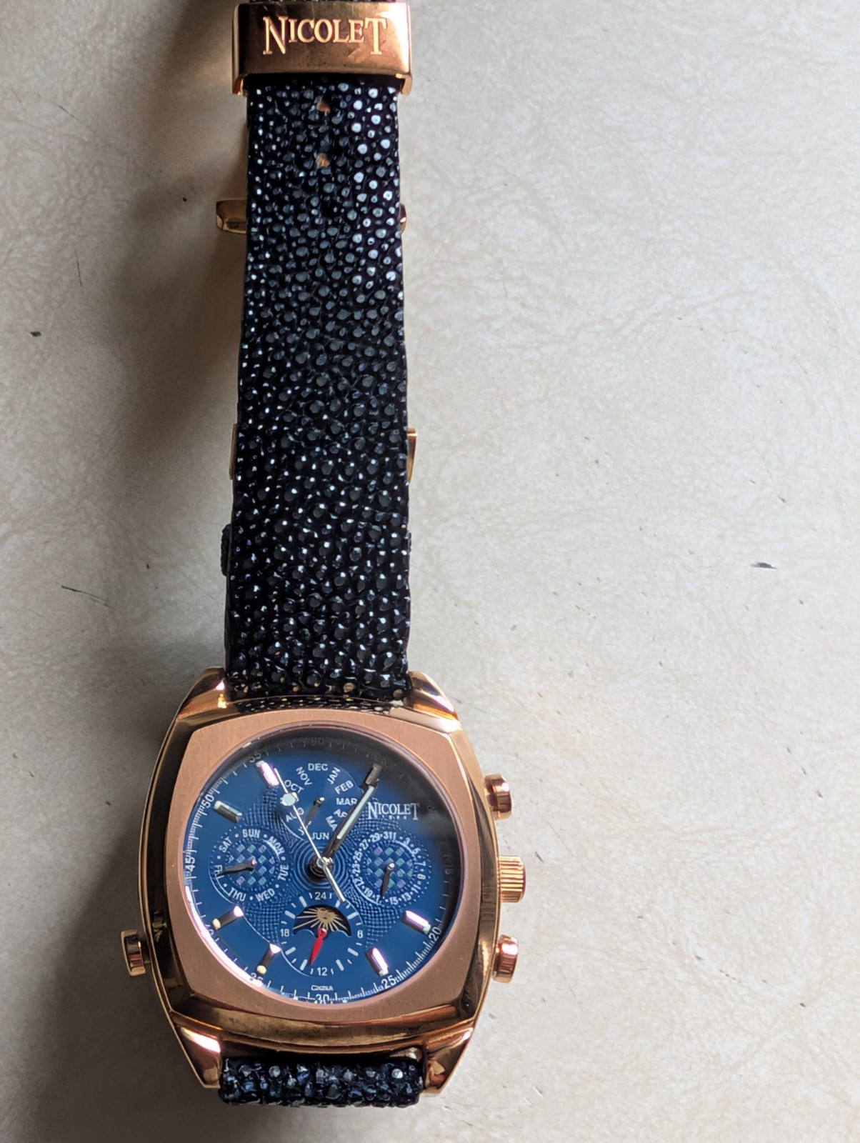 NICOLET 1886 WATCH BLUE DIAL GENUINE BLUE STINGRAY STRAP