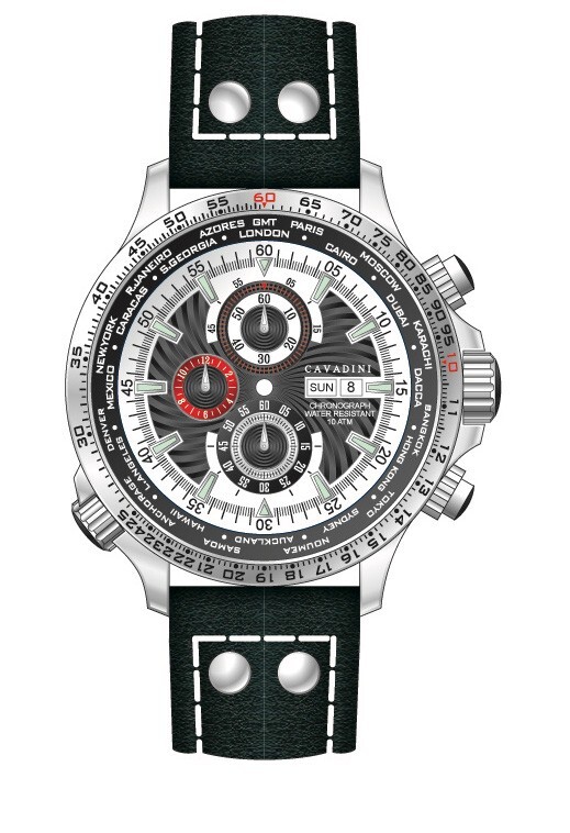 Cavadini Watch Chronograph Day-Date Stainless Steel Rotatable Inner Ring CV-1607