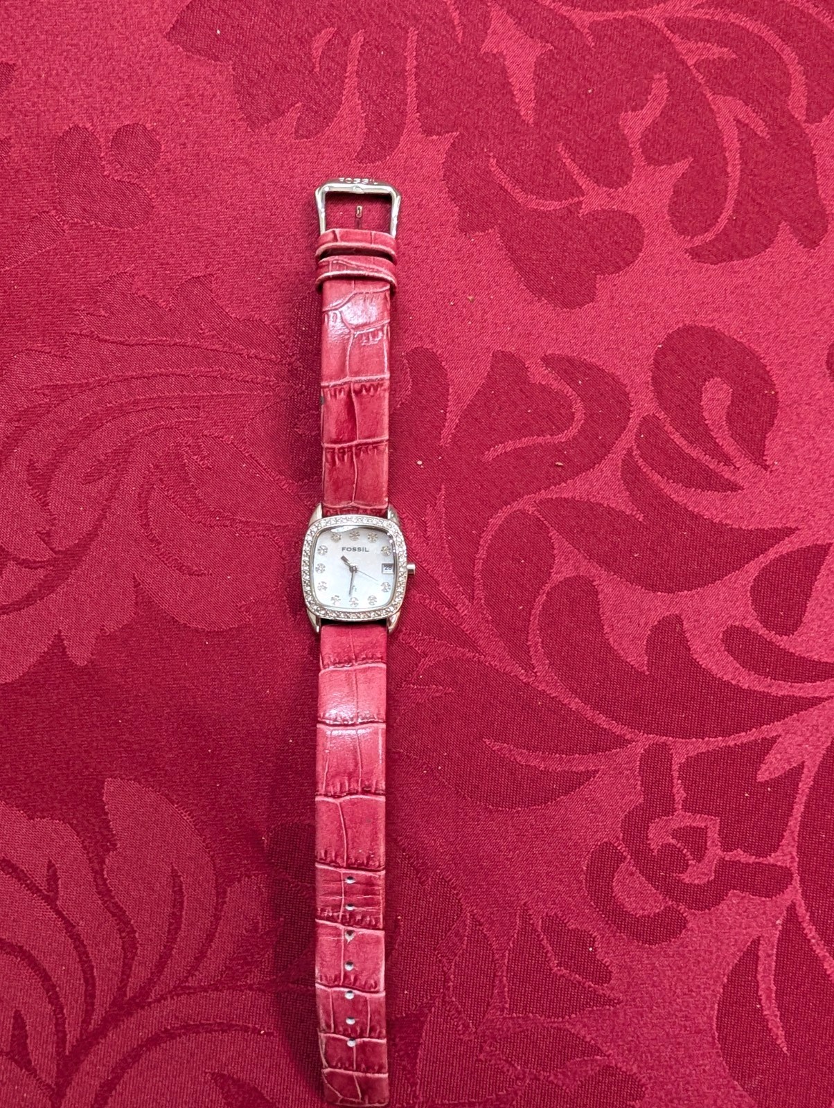 Fossil F2 Women’s Quartz Watch Square White Dial Red Leather Untested