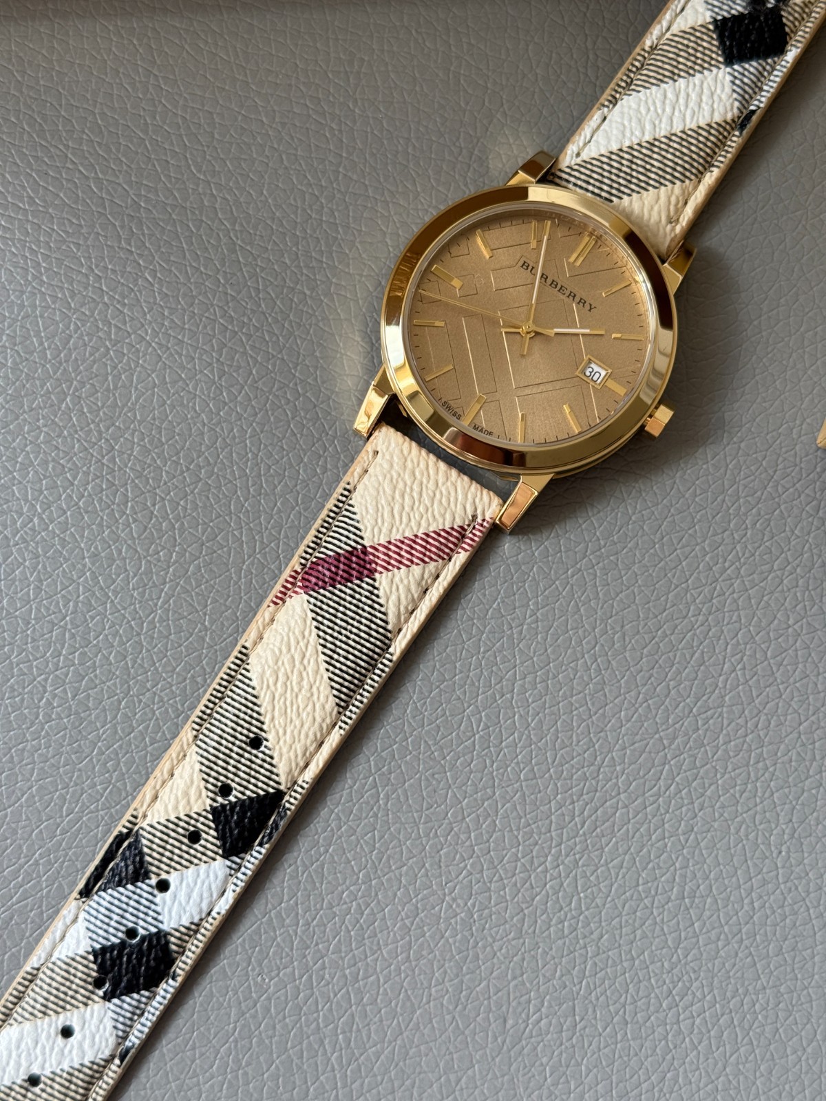 Burberry The City Champagne Dial Haymarket Check Unisex Watch BU9026