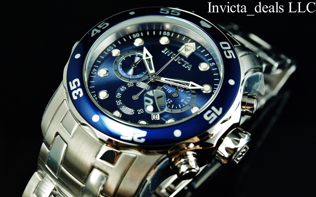 Invicta Men’s 48mm Pro Diver SCUBA Chronograph BLUE DIAL Silver Tone 200M Watch