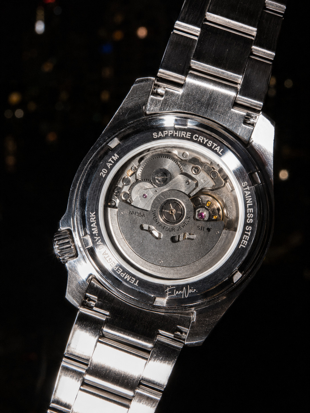 Élan Noir Tempesta Exhibition GMT Watch 41mm Steel Silver, Black & Blue NH35