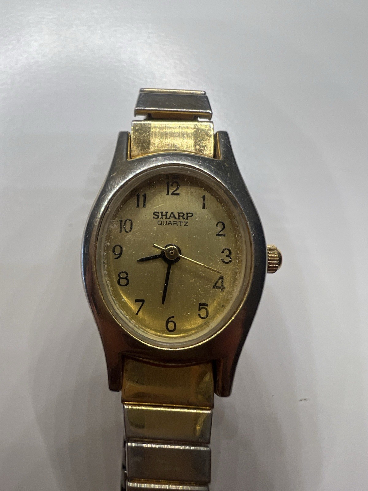 Vintage Sharp Womens Quartz Watch Gold Silver Oval Link Bracelet Dress Formal