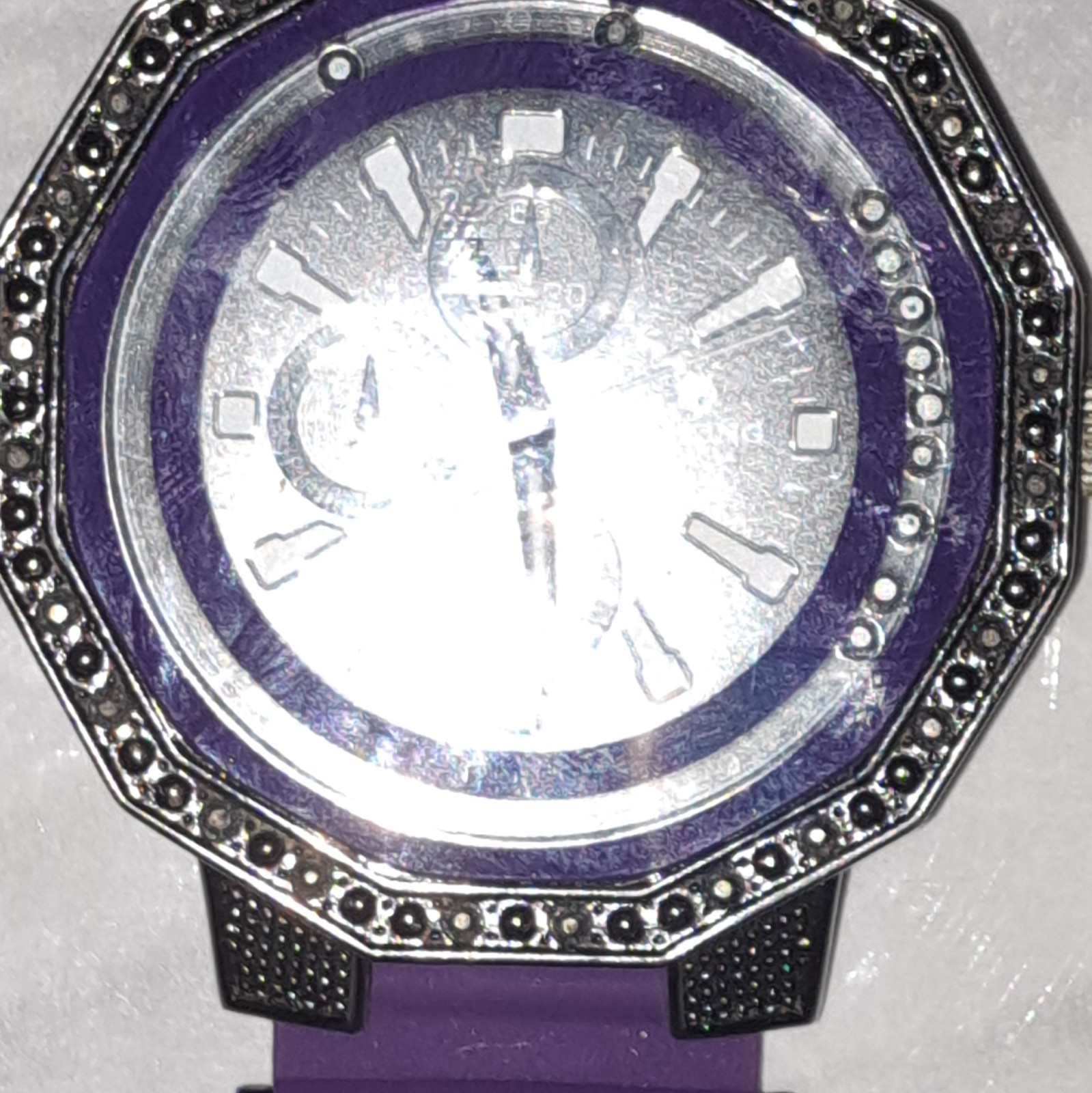ICE STAR Quartz Analog Water Resistant Watch Lot Purple Rubber & Black Leather