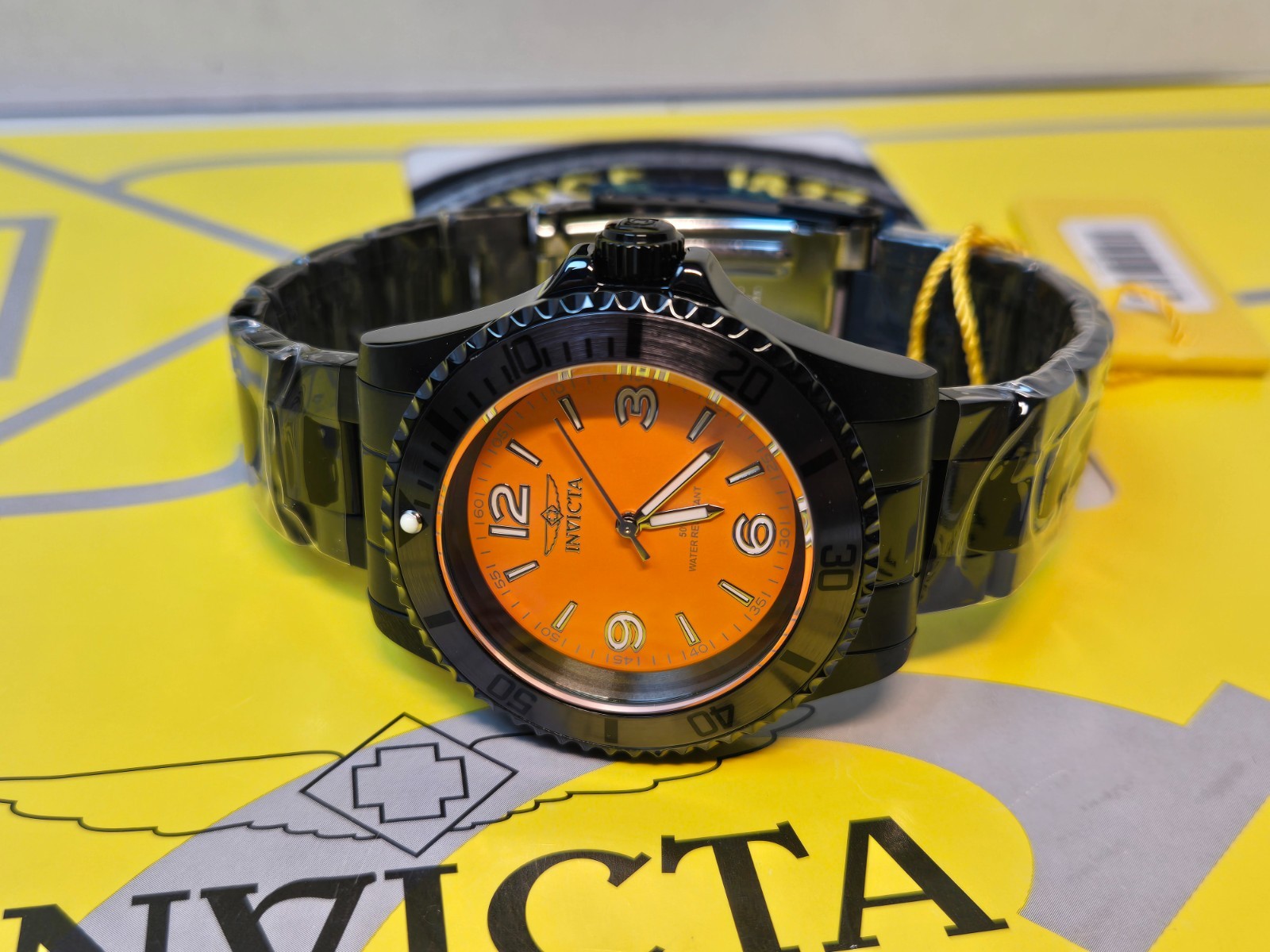 Invicta Specialty Men’s Watch 41mm Black with Black Bezel & Orange Dial NEW