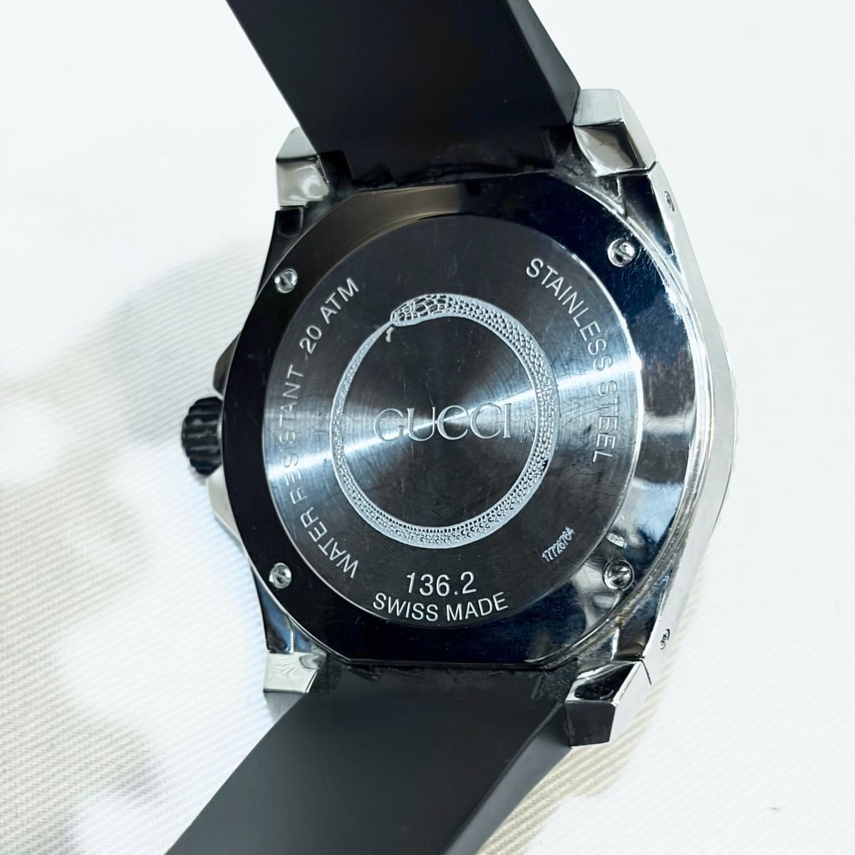 [B1P] Gucci Dive Snake YA136219 Black Dial Rubber Strap Mens Watch [x8q]
