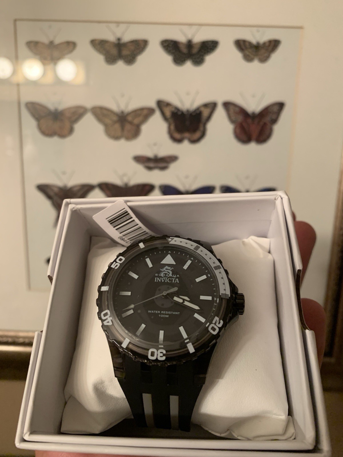 Invicta Subaqua Men’s Diver Black Dial Black/White Strap Bezel 69447