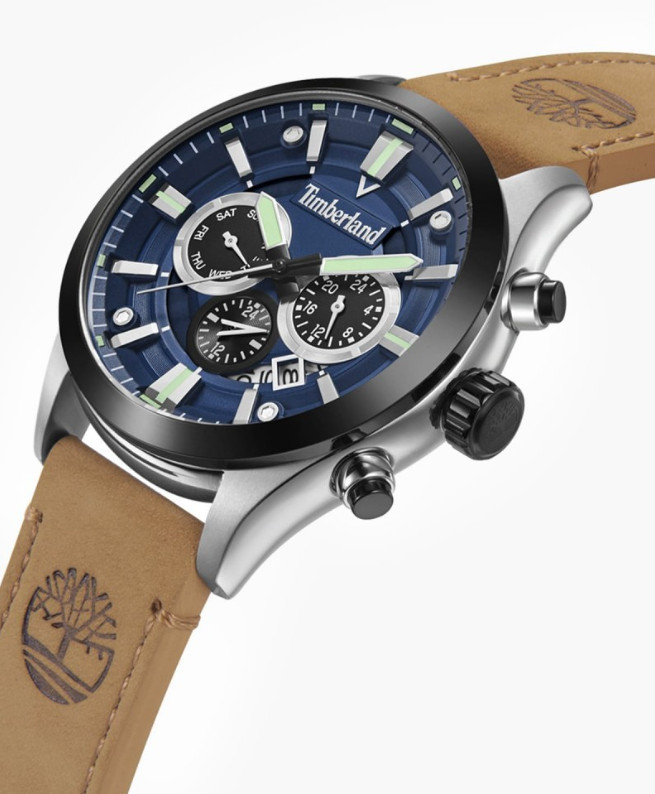 Timberland Light Brown Leather Blue Dial Dual Time Men’s Watch TDWGF2132101